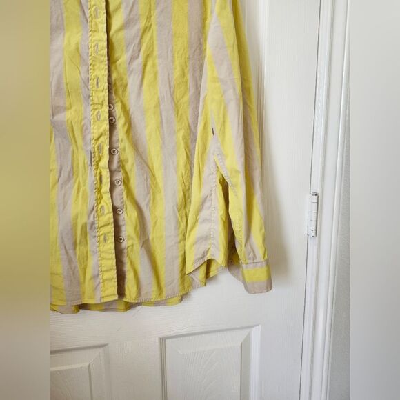 The Shirt by Rochelle Behrens Yellow Cream Striped Button Down Shirt M - Picture 3 of 7